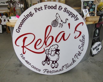 Pet Lover Poodle Reba Custom Sign Round Business Commerical Signage Grooming Pet Food Supply Store Made to Order Logo Circle Wooden Handmade