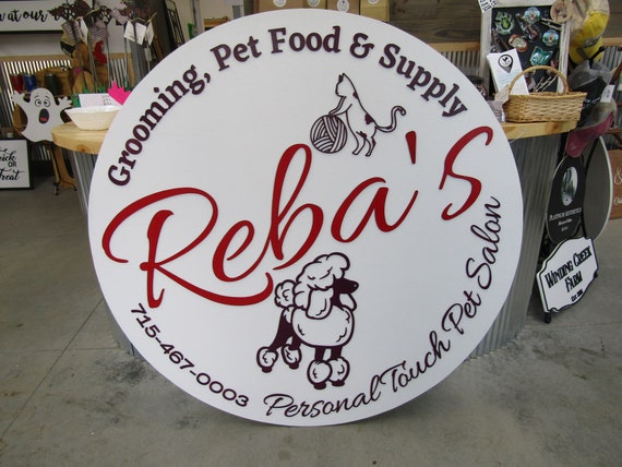 Pet Lover Poodle Reba Custom Sign Round Business Commerical Signage Grooming Pet Food Supply Store Made to Order Logo Circle Wooden Handmade