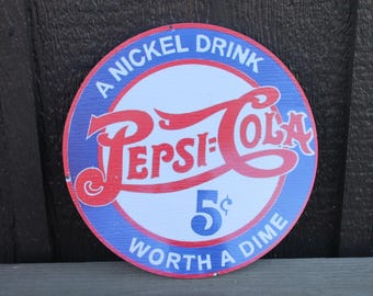 Vintage Pepsi Cola Sign: Retro Soda Fountain Garage Decor