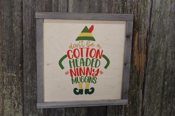 Framed Elf Christmas Sign Wood Cotton Headed Ninny Muggins Décor Print Wall Art Decoration Wall Hanging Farmhouse Rustic Funny