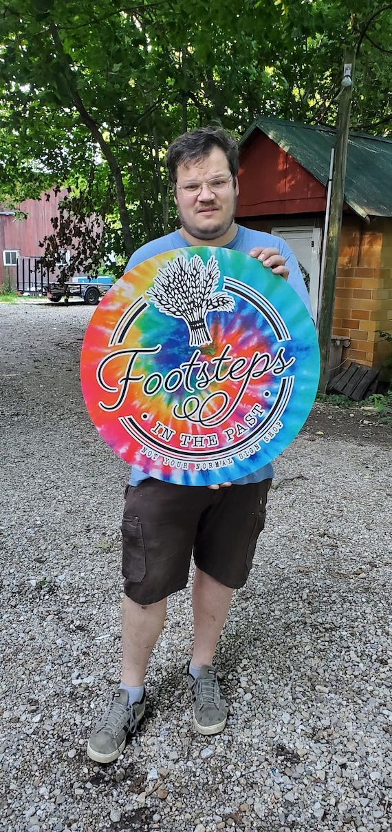 Personalized Waterproof Sign Colorful Tie Dye Smooth Round Circle Outdoor Ready for your Business Logo Great for hanging or wall mounted