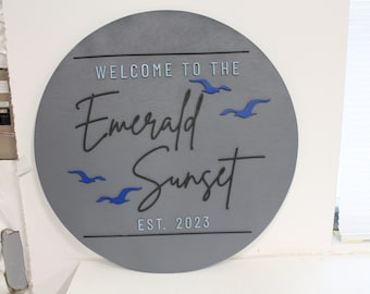 Custom Welcome Sign for Home Address Beach Lake You Design Vacation Home Round 3d Sign Personalized Handmade Wooden Home Sign