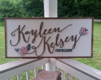 Photography Business Sign, Flowers, Large Custom Sign, We Use Your Graphic Colors, Business Logo, Wood, Laser Cut Out, 3D, Extra Large, Sign
