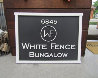 Custom Wood Sign Business Signage Bungalow Black and White Rectangle 3D Large Custom Signage Indoor Outdoor Small Business Logo Laser Cut
