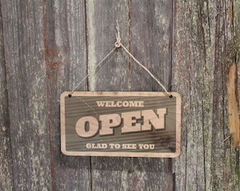 Open Closed Sign Green Welcome Glad To See You Sorry We'll See You Later Double Sided Close Vintage Wooden Front Door Entry Way