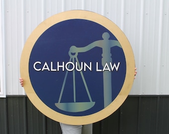 Law Firm Lawyer Scales Navy Gold Raised and Printed Handmade Logo Business Indoor Outdoor Sign Custom Personalized Justice