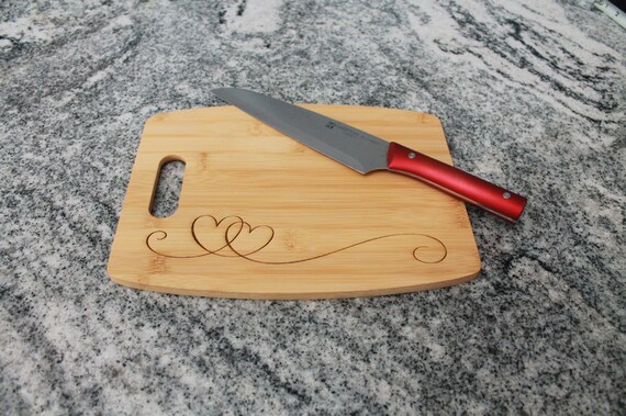 Wooden Engraved Cutting Board Two Hearts Engaged Wedding Gift New Home Pretty Curl Laser Engraved Heart Valentines Day Cook Hardwood