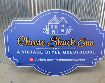 Guesthouse Sign BNB Rental Cottage Inn Shack Vintage Style Custom Logo Custom Shape PVC Printed Weatherproof Smooth