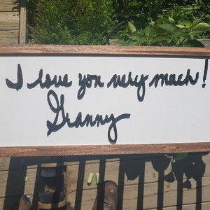 handwriting gift wood sign take your writing and get it cutout of wood and framed great unique for family mom dad brother and sister