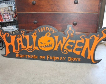 Customizable Text Happy Halloween Jack O Lantern Spooky Forest Black Cat Prop Wooden Decor Fall Autumn Decoration Sign Haunted Grave Yard