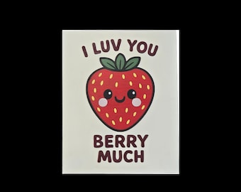 3D Strawberry Pun Sign • Raised “I Luv You Berry Much” Decor • Cute Valentine Wood Sign • Playful Cartoon Fruit Wall Art