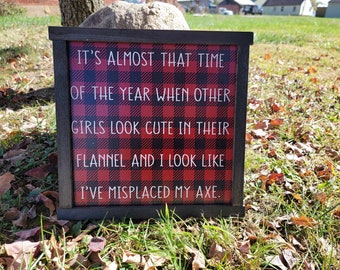 Flannel Plaid Cute Joke Lumberjack Outfit Fall Autumn Humor Framed Brown Printed Art Farmhouse Primitive Rustic