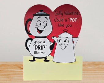 Vintage Valentine Card – UV Printed Retro Coffee Pot Design – Funny Mid‑Century Love Gift or Wall Art