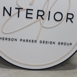 Custom Sign Round Business Interior Designer Group Commerical Signage Made to Order Logo Circle Wooden Handmade Raised Text Home Minimalist image 7