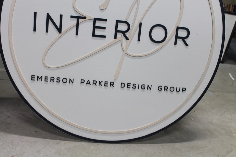 Custom Sign Round Business Interior Designer Group Commerical Signage Made to Order Logo Circle Wooden Handmade Raised Text Home Minimalist image 7