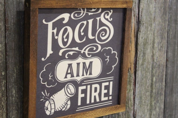 Focus Aim Fire Bathroom Wood Sign Canon Half Bath Wall Art Wall Hanging Farmhouse Rustic Shiplap Funny Humor Retro Scroll Clean Wash