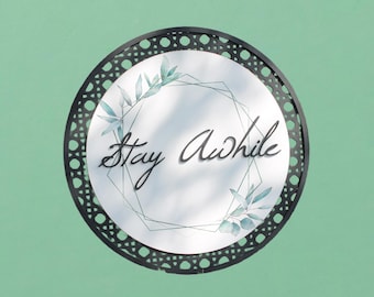 Stay Awhile Printed Rattan Wood Sign – 3D Laser‑Cut - Round Layered Wood Wall Art – Modern Farmhouse Entry Decor