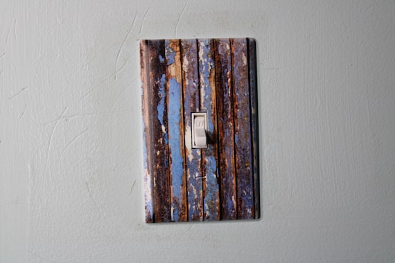 Rustic Blue wood with warn painted paint chips light switch cover plate farmhouse decor