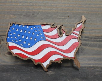 USA Flag Cutout Handmade 3D Layered Country United States Stars and Stripes States of America Made in the USA Red white and blue Patriotic