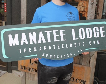 Custom Outdoor Sign Manatee Habitat Lodge Your Logo Enclosure Zoo Wildlife Center Sancturary PVC Textured Weatherproof Waterproof Fade Proof