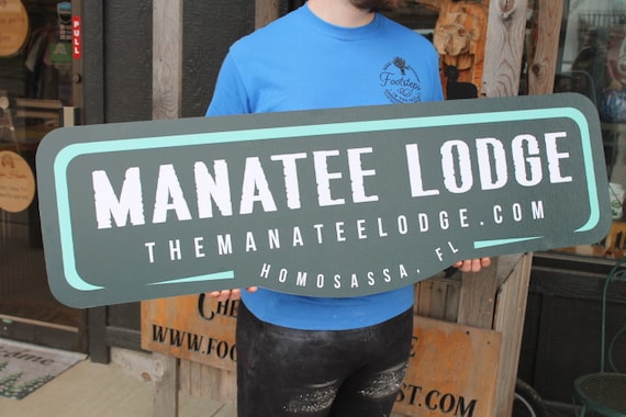 Custom Outdoor Sign Manatee Habitat Lodge Your Logo Enclosure Zoo Wildlife Center Sancturary PVC Textured Weatherproof Waterproof Fade Proof