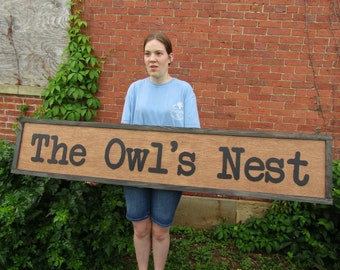 Oversized Large Custom Wooden Sign The Owls Nest Outdoors Commerical Professional Signage Personalized Typewriter Font Bird Handmade 3D