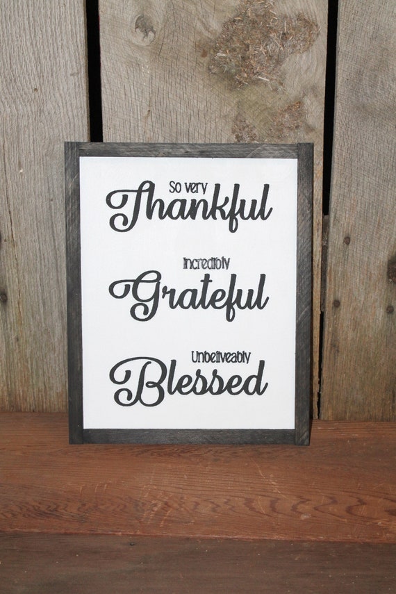 Thankful Grateful Blessed Sign 3D Raised Text Large Wood Framed Black and White Primitive Wall Decor Thanksgiving