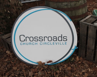 Custom Round Church Business Commerical Signage Made To Order Crossroads Ministry Store Front Small Business Sign Logo Circle Wooden 3D