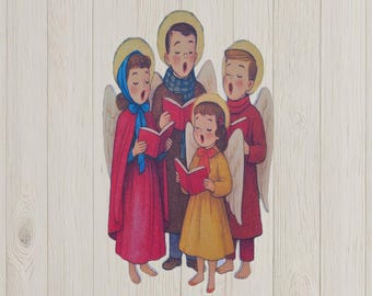 Angel Choir Printed Wood Cutout – Vintage Christmas Decor – Holiday Wall Art or Gift for Music Lovers