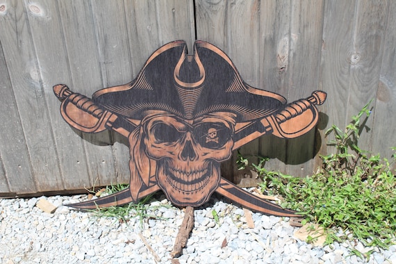 Huge Pirate Skeleton Cut Out UV Printed Halloween Party Theme Wood Wall Decoration Skull Sword Cross Bones Ship Flying Dutchman Nautical