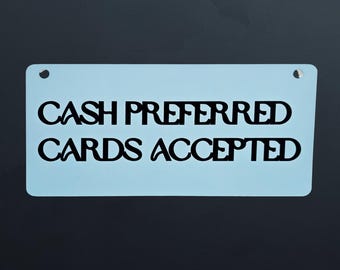 Cash Preferred Cards Accepted Sign – Light Blue and Black Retro Business Payment Policy Sign for Store, Café, or Checkout Counter