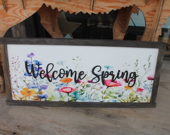 Welcome Spring Decor Garden Floral Flowers Handmade Colorful Bright Inspiring Uplifting Text 3D Raised Text Wall Decoration Primitive Rustic