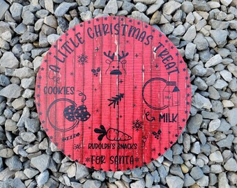 Dear Santa Tray A Little Christmas Treat Round Blue Cookies Milk Reindeer Carrot PVC Printed Christmas Day  Gift Snack Plate Leave for Santa