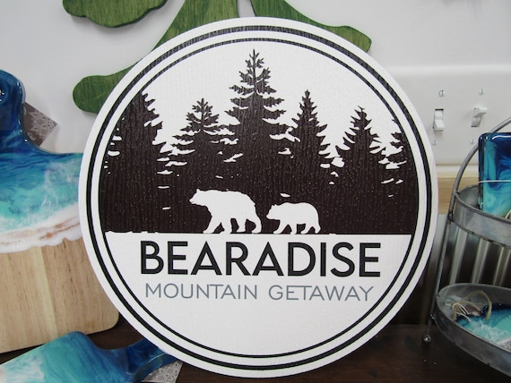Custom Cabin Textured PVC Weather Fade Resistant Waterproof Uv Sign Printed Color Logo Business Lodge Pine Trees Woodsy Bears Tennessee