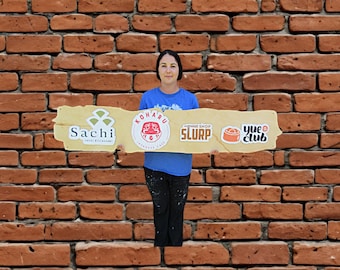 Custom Printed Business Logo Sign • Multi‑Logo Restaurant Display • Full‑Color UV Mock Live Edge Branding Board