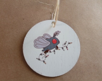 Moth man Christmas lights festive Cryptic Ornament Collector Mythical Printed  Keychain Giftable Gift for Him Gift for her  Wooden