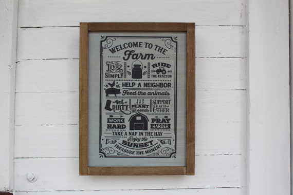 Welcome to the Farm Tractor Prayer Sunset Neighbor Dirty Nap List Rustic Wood Sign Framed Print Decor Farmhouse Primitive Wall Décor