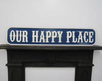 Large Custom Distressed Sign Our Happy Place Oversized Rustic Business Logo Bar Barn Country Wood 3D Extra Large Sign Footstepsinthepast