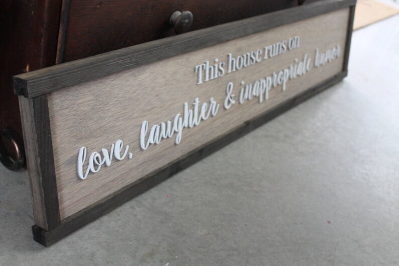 3D Raised Wood Funny Home Sign • “this House Runs on Love, Laughter ...
