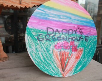 Personalized Kids Drawing Art Garden Waterproof Sign Smooth Round Circle Outdoor Ready your Art Great for hanging or wall mounted