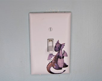purple dragon cartoon prince princess room decor unique custom printed in color light switch plate cover durable fairy tale theme
