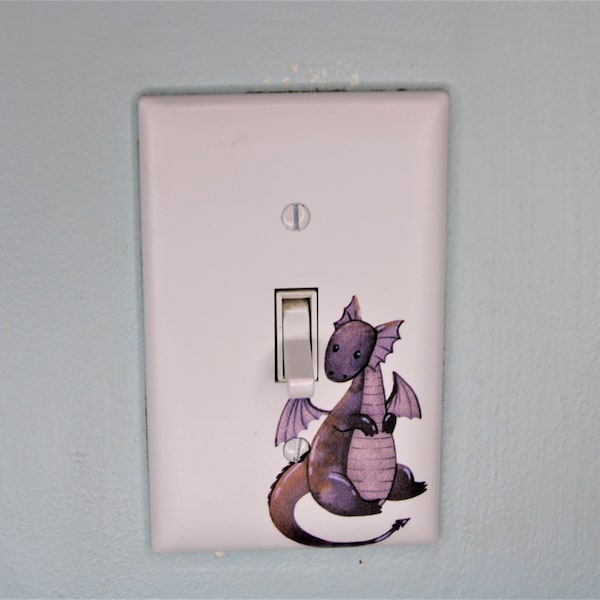 Purple Dragon Light Switch Cover: Cartoon Fairy Tale Room Decor