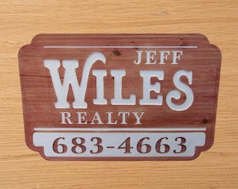 Custom Engraved Wood Realtor Sign: Large Business Signage