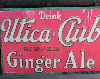 Antique Utica Club Ginger Ale Barn Sign PVC Textured Weatherproof Fade Resistant Rustic Waterproof Decor soda Printed Outdoor Pop Pale Dry