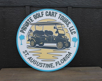 Golf Cart Private Palm Tropics Vacation Custom Sign Round Business Commerical Signage  Made to Order Small Shop Logo Circle Wooden Handmade