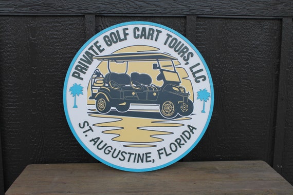 Golf Cart Private Palm Tropics Vacation Custom Sign Round Business Commerical Signage  Made to Order Small Shop Logo Circle Wooden Handmade