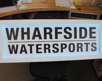 Custom Wooden Rectangle LED Elevated Text Raised Words Oval Light Up Indoor Remote Handmade Logo Watersports Wharf