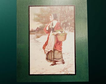 Vintage Winter Gathering Art Print – Classic Cloaked Figure in Snowy Countryside – Rustic Holiday Wall Decor for Home or Seasonal Display