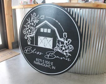 Custom Farmhouse Logo Sign Commercial Signage Rustic Modern Look 3D Raised Elevated Round Circle Storefront
