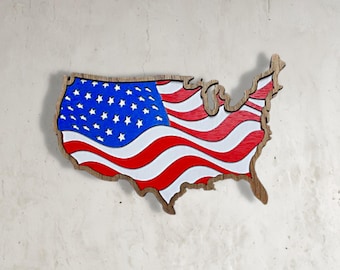 3D Wood USA Flag Sign • Raised American Flag Wall Art • Rustic Patriotic Home Decor • USA Shaped Wood Sign • Americana Gift